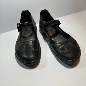 ECCO Babett Mary Jane Black Leather Flat Shoes EU37 US 6.5-7